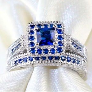 💙 Luxury Silver & Blue Diamond Ring Set Duo 💙